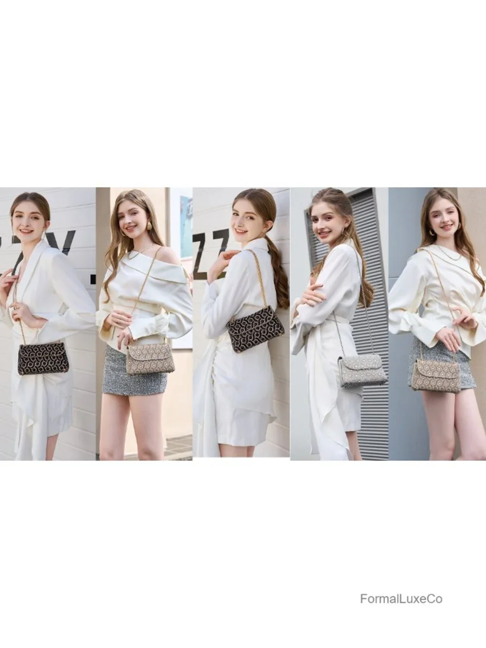 Rhinestone Chain Evening Clutch Shoulder Crossbody Bag Sparkly Square Purse